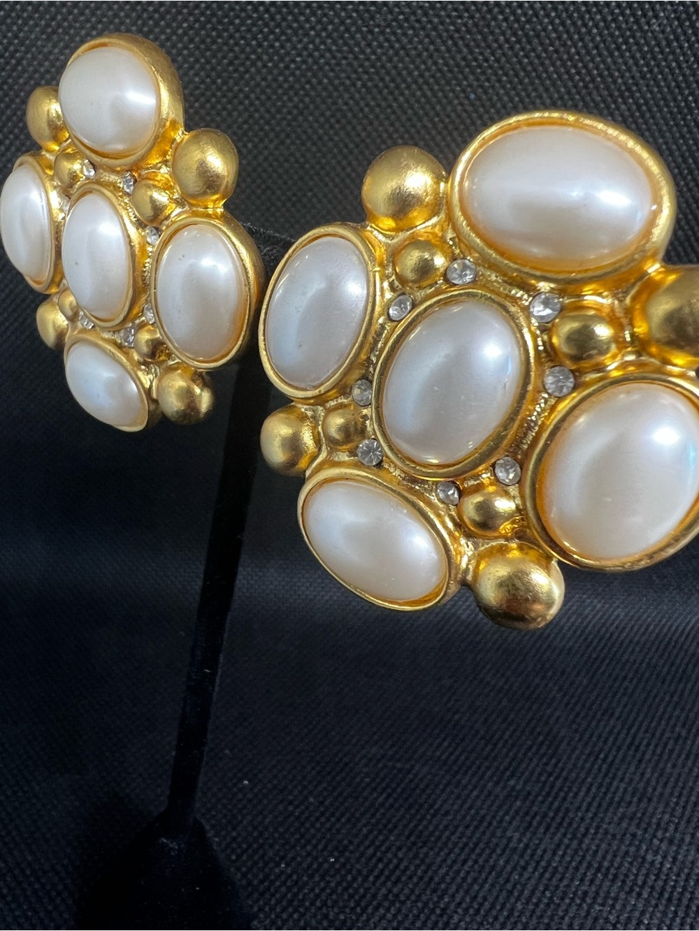 Gold-Tone Pearl Cluster Clip-On Earrings- Vintage 80-90’ era
